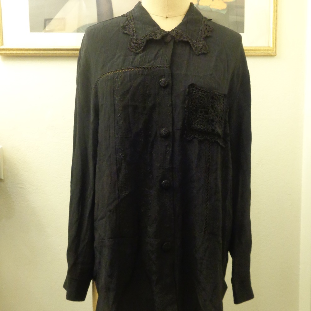 Melrose Black Button Down Shirt Top with Pocket